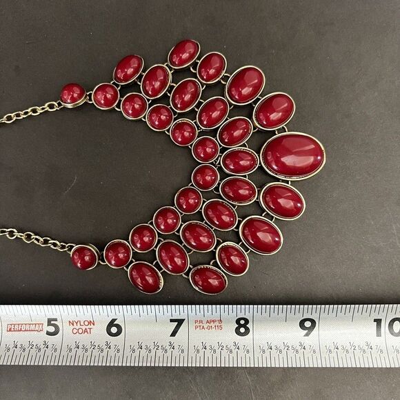 Vintage Red Bead Gold Tone Chunky Collar Bib Statement Necklace Wedding Party - Picture 7 of 9
